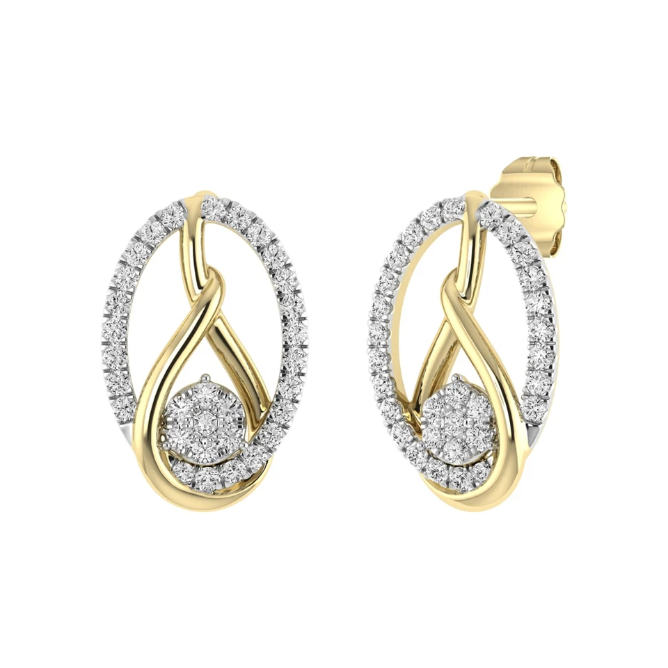 Aretes con forma ovalada de diamantes naturales en racimo de corte redondo de 0,25 quilates en oro de 10 quilates Foto 1 de 3