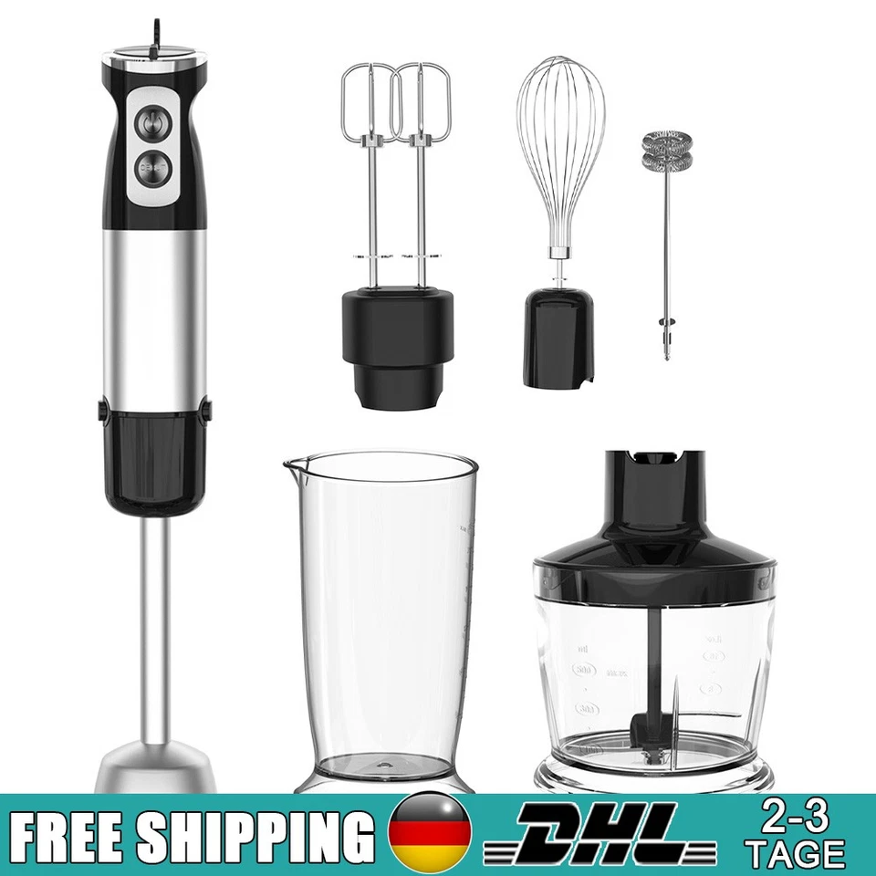 Multifunktions Handmixer Set 6 Aufsätze 600W Edelstahl für Küche Haushalt Profi - Bild 1 von 4
