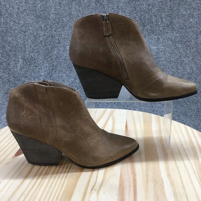 Eileen Fisher Botas Mujer 9.5 Botín Cuero Marrón Cremallera Punta Bloque Foto 1 de 4