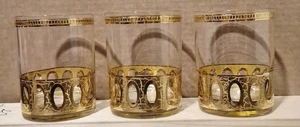 CULVER LTD ANTIGUA Vintage Set of 3 Low-Ball Glasses 22k Gold 4.24" 12oz. A+ - Picture 1 of 9