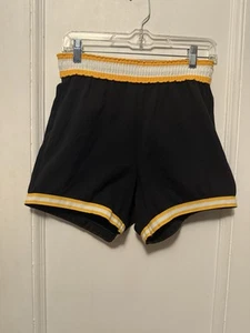 Vtg. 1970s Basketball Shorts Athletic Black/Yellow Stripe Track - Picture 1 of 13