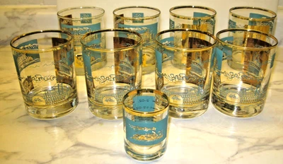 Vtg Set of 8 Libbey 22K Gold Southern Comfort Riverboat Low Ball Glass/shot MCM - Image 1 of 4