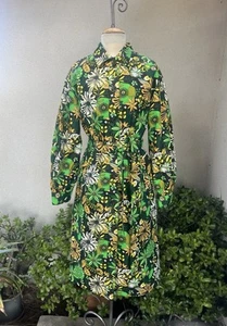 I.N.C. Floral Raincoat Coat Green Yellow Sz L Pockets Lined - Picture 1 of 13