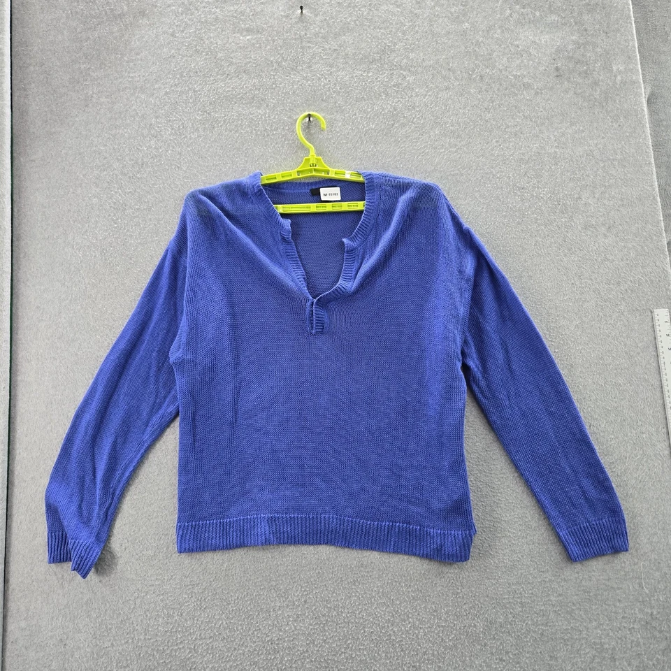 Suéter J.crew Mujer L Azul Lino Manga Larga Tejido Cuello en V Pullover Foto 1 de 4