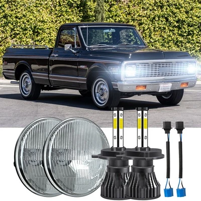 Fit Chevrolet C10 Pickup 1962 1963 1964 1965-1980 7" inch Round LED Headlights - Image 1 of 4