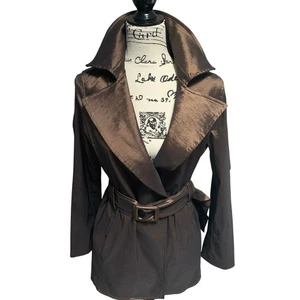 Beautiful Jessica McClintock Copper Sheen Short Belted Trench Coat Size 8 - Picture 1 of 7