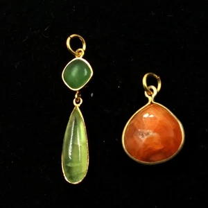 Set di pendenti combinati in argento sterling 925 placcato oro con gioielli... - Foto 1 di 3