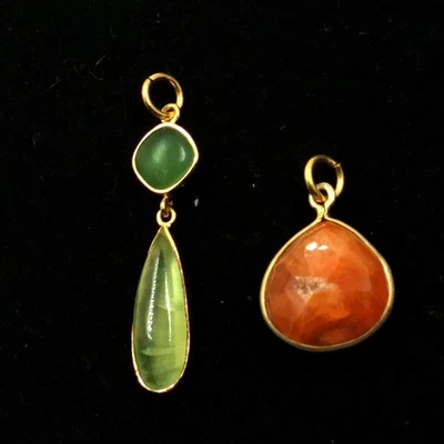 Set di pendenti combinati in argento sterling 925 placcato oro con gioielli... - Immagine 1 di 3