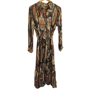 Zara Alabama Midi-Hemdblusenkleid mit Gürtel Damen Medium Gold Paisley Lurex Knopfleiste - Bild 1 von 13