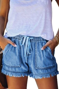Trendy Kawaii Denim Shorts for Teens - Loose Aesthetic Tassel Hot Pants - Picture 1 of 4