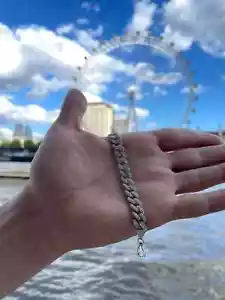 10MM Lab Created Diamond Cuban Link Unisex Bracelet 14K White Gold Plated 8.5" - Picture 1 of 4