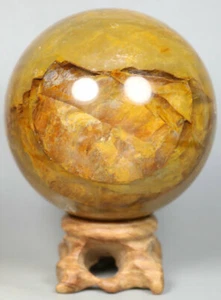 NATURAL Yellow PHANTOM MULTI INCLUSIONS Rainbow CRYSTAL polishing sphere Ball - Picture 1 of 12