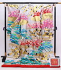 Japanese Silk Wedding Kimono Uchikake Flying Cranes Bird Flower Pine Silver 74"
