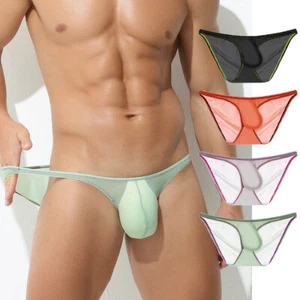 Mens Sexy See Through Briefs Ice Silk Underwear Thin Low Rise Pouch Panties - Picture 1 of 29