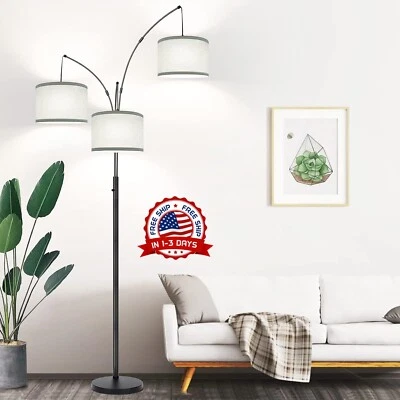 Lámpara de pie regulable con pantalla de lino para sala de estar oficina moderna Foto 1 de 4
