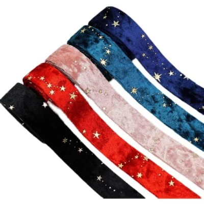 Velour Ribbon Star Bronzing Double Side for Dress Clothing Sewing 5 or 10 Meters - Image 1 of 4