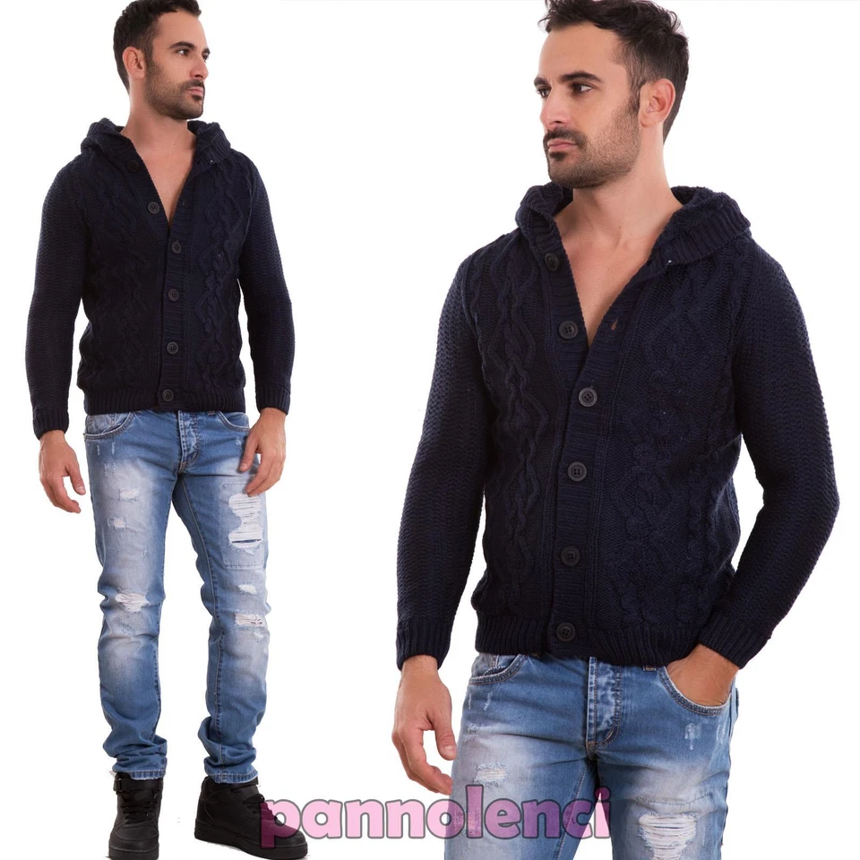 Cardigan Hombre Suéter Pullover Acolchado De Piel Con Capucha Nuevo BB025 - Imagen 1 de 1