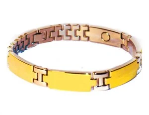 Mens Magnetic Link Bracelet Gold Tone Metal Pain Therapy Bracelets - Picture 1 of 1