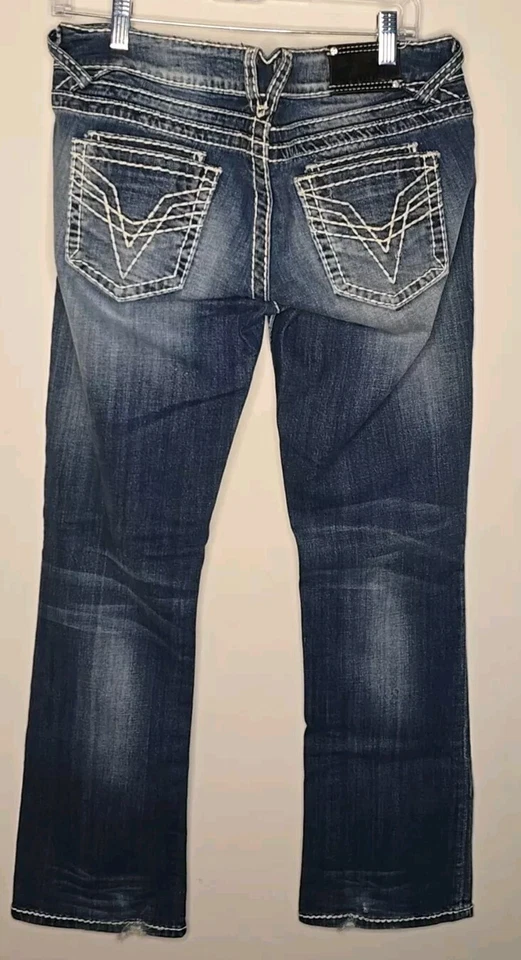 Vigoss Jeans Juniors 9 L32 Dublin Bootcut Low Rise Dark Wash Thick Stitch Faded - Image 1 of 4