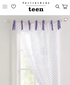 Pottery Barn PB Teen Dottie Sheer Curtain Panel Tie Top 44"x63 NWOT - Picture 1 of 5
