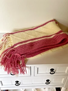 Pink Cream Handmade Crochet Baby Blanket Girl 40x28 Newborn Shower Gift Soft - Picture 1 of 8