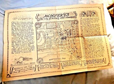 VINTAGE LOVELY CARTOON MAP  OLD  MONTEREY CALIFORNIA BY MISSION INN 1936 - Image 1 of 4