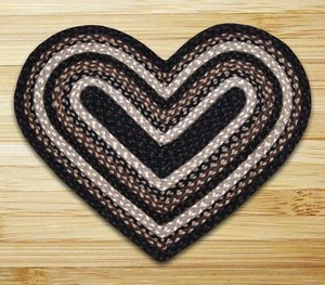 Alfombra de área trenzada en forma de corazón de yute. Alfombras de tierra. MARRÓN OSCURO Y CLARO. 20"" X 30"" - Imagen 1 de 1