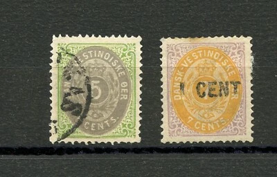 KMC4076-Danish West Indies #8 Used, #14 M,H, small stain on top, FVF,CV$120.00 - Image 1 of 2