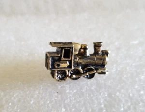 Vintage Train Locomotive Tie Tack or Lapel Clasp Pin / Black & Gold Tone-NoChain - Picture 1 of 5
