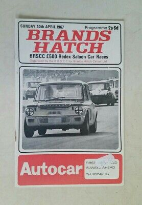 BRANDS HATCH OFFICIAL PROGRAMME 30TH APRIL 1967 BRSCC £500 REDEX SALOON RACES>