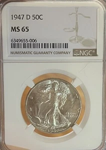 1947-D NGC MS65 Walking Liberty Silver Half Dollar - Picture 1 of 8