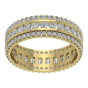 3 Row Eternity Ring I2 G 2.10 Carat Natural Round Diamond 14k Yellow Gold Size 5 - Picture 1 of 6