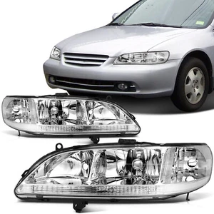 Headlights Assembly Fits 1998-2002 Honda Accord Clear Chrome Lamps Left + Right - Picture 1 of 7