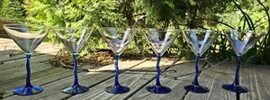 6 Vintage Libbey Courbe Blue Stem Optic Bowl Martini Glasses. Wavy Zag  FREESHIP - Bild 1 von 16