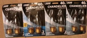 8 Feit 40W Medium Base Flame Tip Chandelier Bulbs - Picture 1 of 2