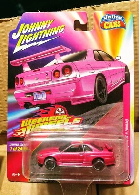 Johnny Lightning Nissan Skyline GT-R BNR34 Pink Weekend of Wheels JLCP7397 1/64 - Image 1 of 4