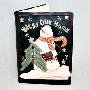 CRAZY MOUNTAIN Bless Our Home Snowman Ceramic Tea Light Candle Holder - Picture 1 of 5