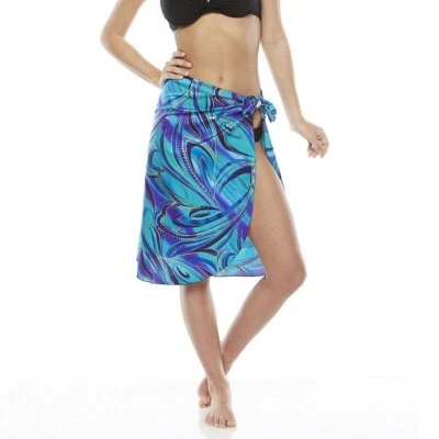 GREAT LENGTHS LONGITUDE SWIMSUIT GREEN GOLD BLUE FLORAL SARONG COVERUP OVERWRAP - Image 1 of 4
