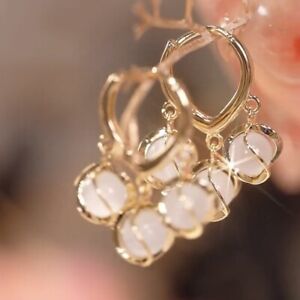 Women 925 Silver Drop Earrings Fashion Round Cut Cubic Zirconia Wedding Jewelry