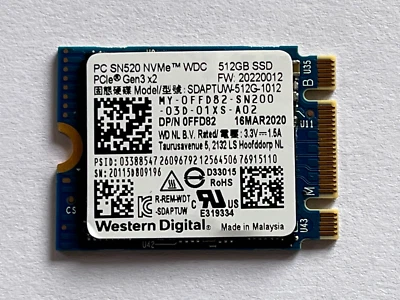 WD PC SN520 SDAPTUW-512G-1012 512GB SSD M.2 2230 NVMe PCle Gen3x2 For CF Card HP - Image 1 of 4
