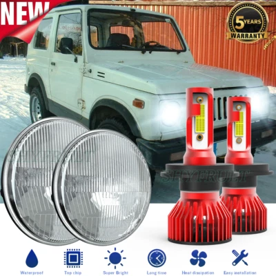 White 7 Inch LED Headlights high low Beam white For Suzuki SJ410 1980-1985 100W - Image 1 of 4