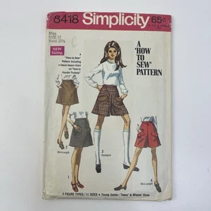 Skort Skirt Size 12 25.5w CUT Vtg Pattern 8418 Pantskirt Contrasting Pockets - Picture 1 of 2
