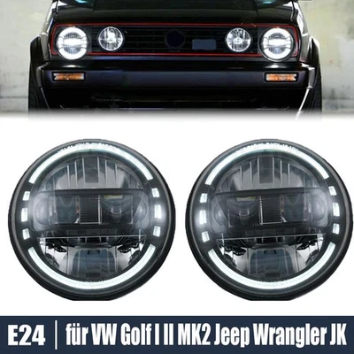 Schwarz E24 LED Scheinwerfer Plug&Play für VW Golf I II MK2 Jeep Wrangler JK - Bild 1 von 4