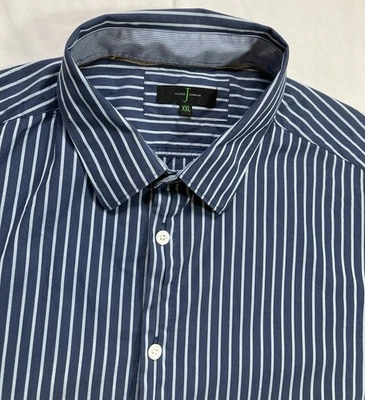 Jasper Conran – Long Sleeve Shirt – Men – XXL – Navy Blue White Striped – Cotton - Image 1 of 4