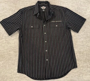 Harley Davidson Mens Black Striped Button Up Short Sleeve Shirt Size M - Picture 1 of 8