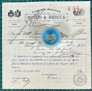Rara Fattura Fotografia Nazionale BOSCO & BRICCA-Via Garibaldi 26-Torino 1906 - Afbeelding 1 van 1