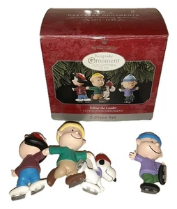 1998 Hallmark Peanuts Ornaments Follow the Leader Club Edition 2 Pc Set Rare New - Picture 1 of 10