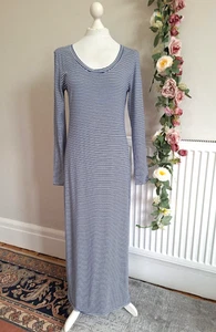 STUNNING PERUVIAN CONNECTION BLUE & WHITE STRIPED PIMA COTTON MIX MAXI DRESS M - Picture 1 of 8