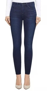Pantalones de mezclilla L'Agence para mujer 26 azul marino lavado Marguerite tiro alto ajustados nuevos con etiquetas - Imagen 1 de 14