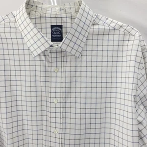Brooks Brothers Dress Shirt 19 36/37 White Long Sleeve Blue Brown Striped Polo - Picture 1 of 9